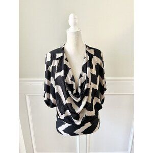 Love Culture S Chevron Black & Tan Cowl Neck Stretch Top